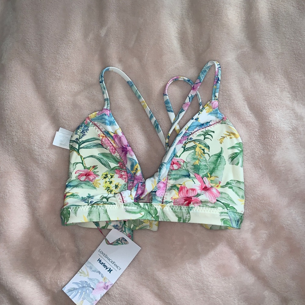 Loveshackfancy x Hurley pink blue green reversible bikini top size small